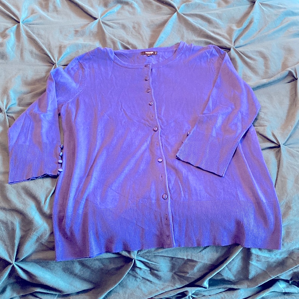 Blue button front cardigans with long sleeves